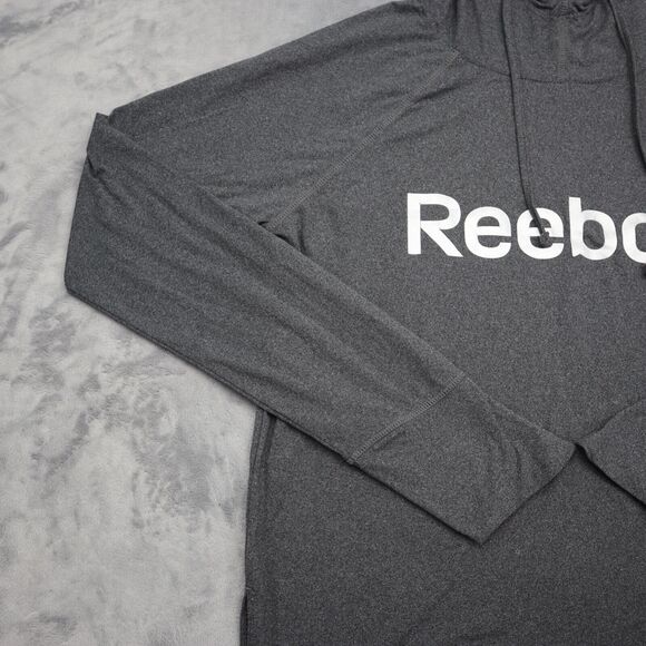 Rebook Sweatshirt Womens S Gray Long Sleeve Drawstring Logo Pullover Hoodie - Picture 11 of 16